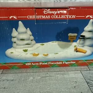 Disney Christmas Collection Winnie the Pooh Snow Village 100 Acre Pond Porcelain